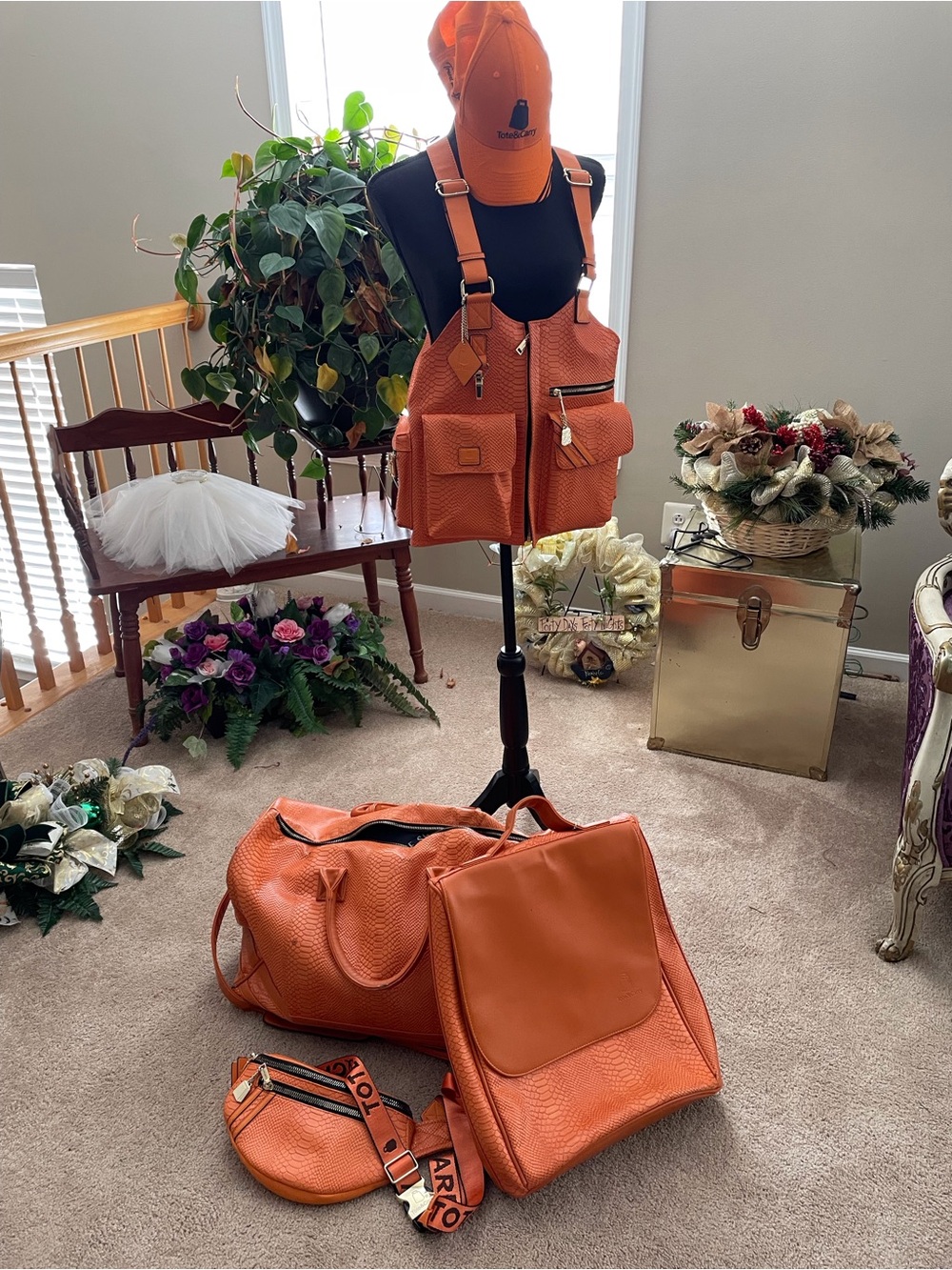 TOTE & CARRY Orange Travel Bag Set - FIVE-Piece Stylish Organizer